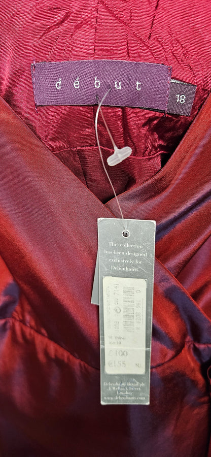 Debut Wine Red V-Neck Taffeta Maxi Dress Size 18