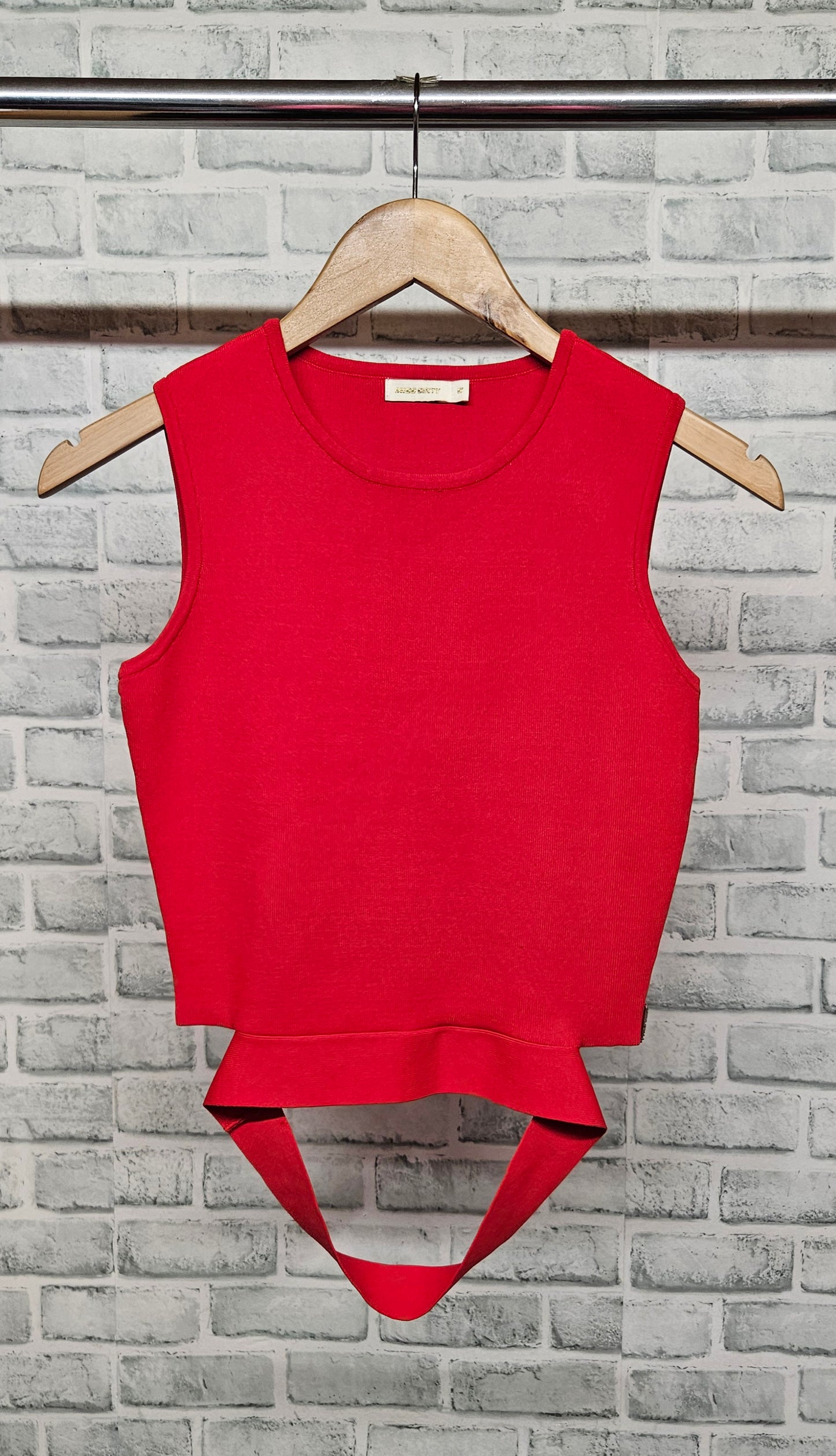 Miss Sixty Red Ribbed Cropped Top Size Small