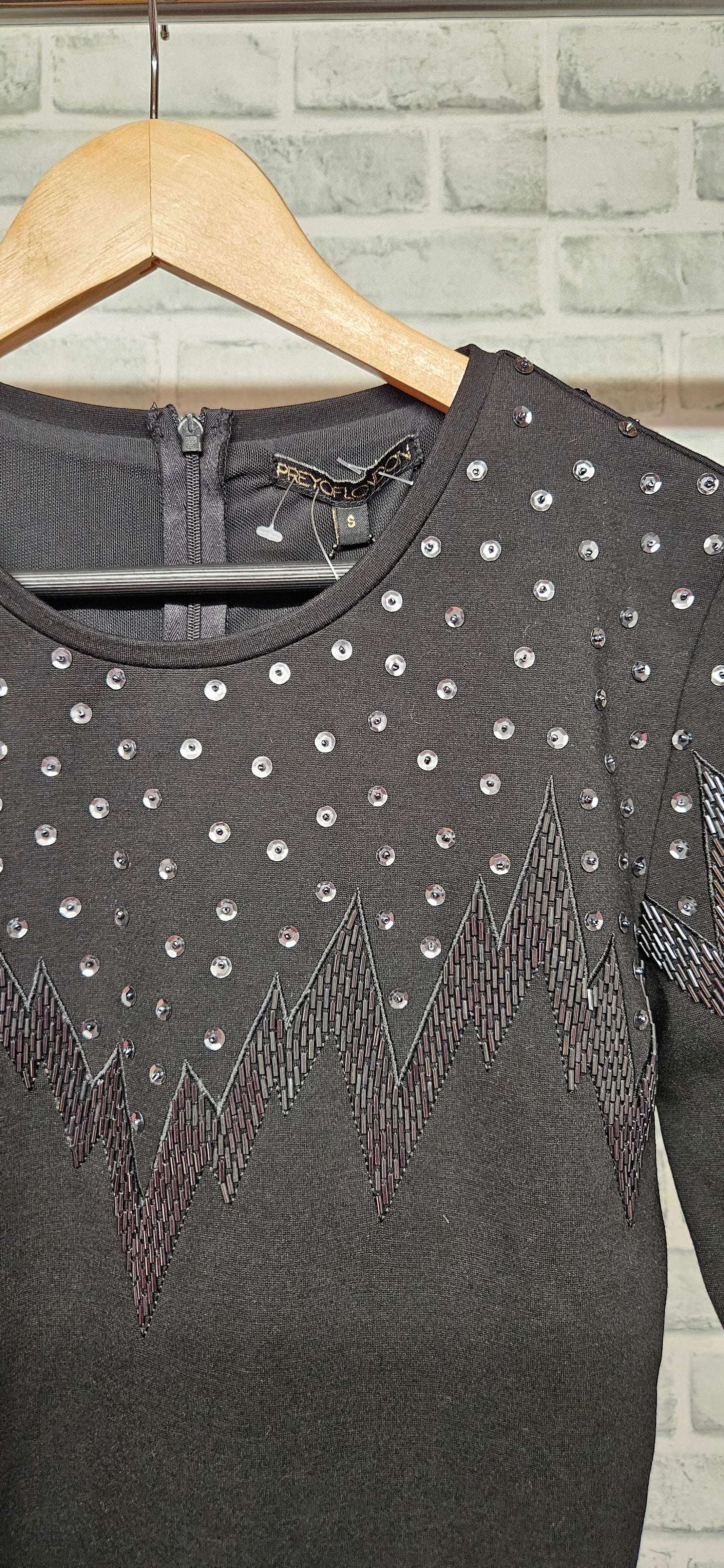 Prey Of London Black Sequin Mini Dress Size Small BNWT