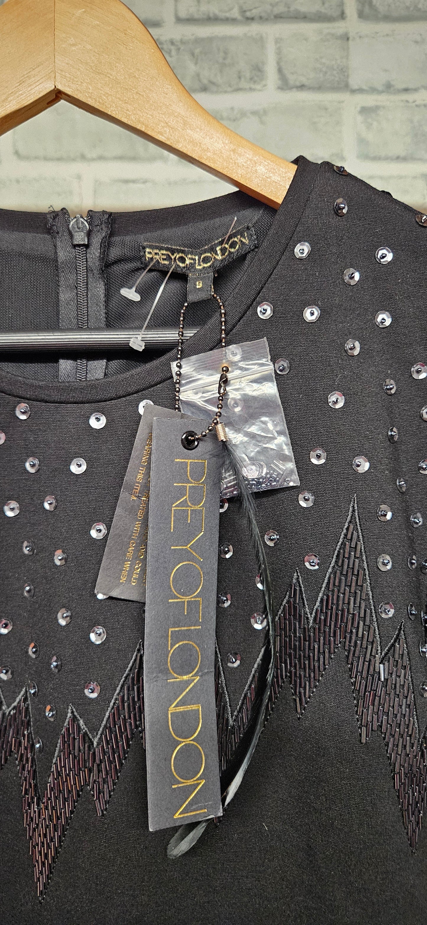 Prey Of London Black Sequin Mini Dress Size Small BNWT