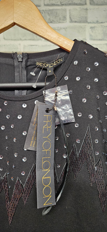 Prey Of London Black Sequin Mini Dress Size Small BNWT