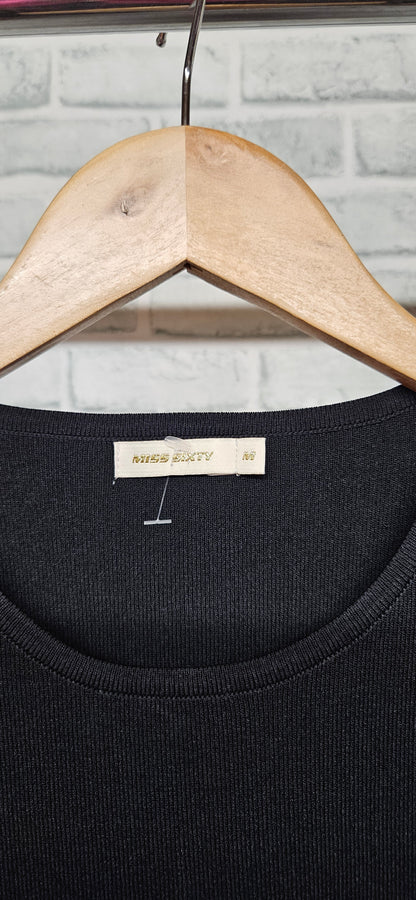 Miss Sixty Black Ribbed Bodycon Crop Top Size Medium