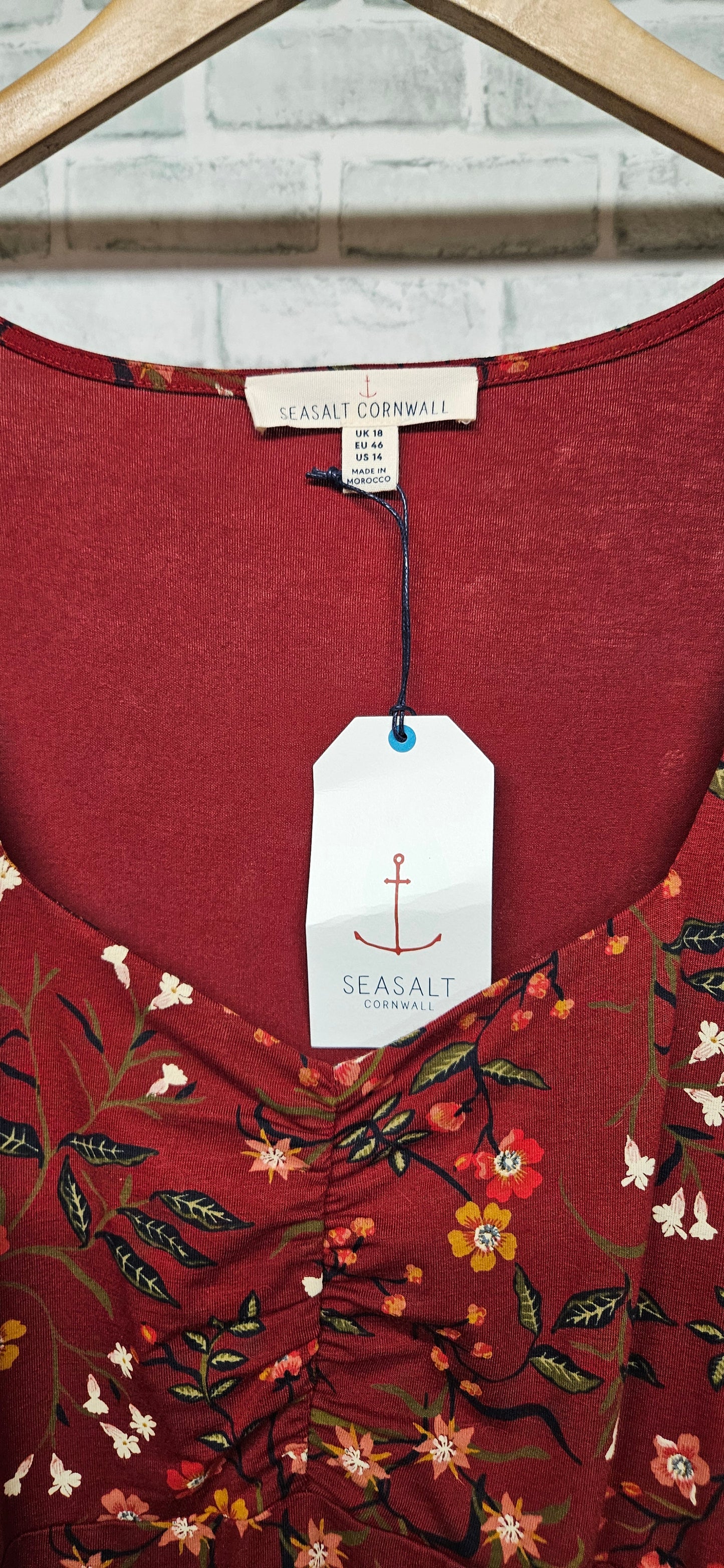 Seasalt Cornwall Red Floral Ruched Square Neck St Martin Dress Size 18 BNWT