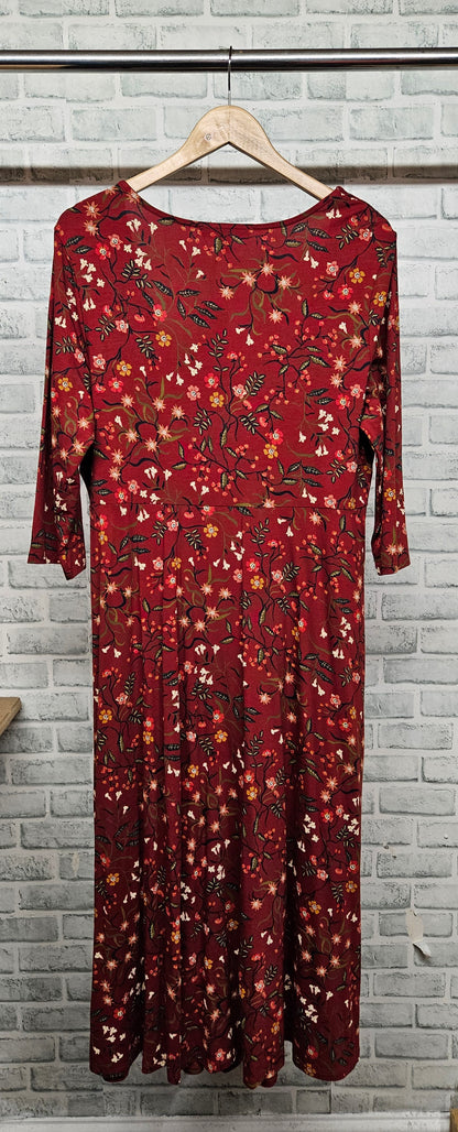 Seasalt Cornwall Red Floral Ruched Square Neck St Martin Dress Size 18 BNWT