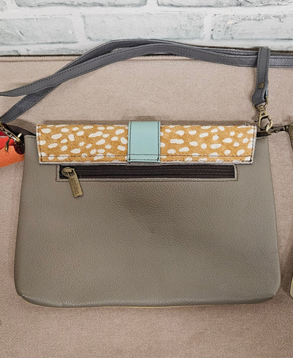 Soruka Leather Yellow Deer Print Envelope Clutch Cross Body Bag with Adjustable Strap BNWT