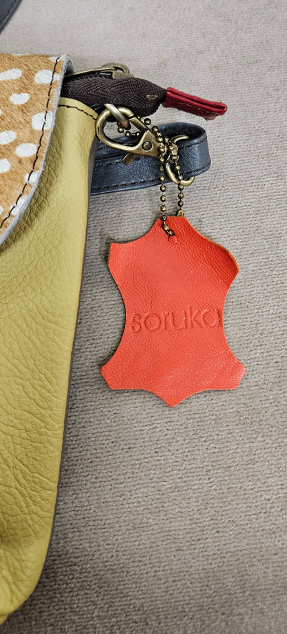 Soruka Leather Yellow Deer Print Envelope Clutch Cross Body Bag with Adjustable Strap BNWT