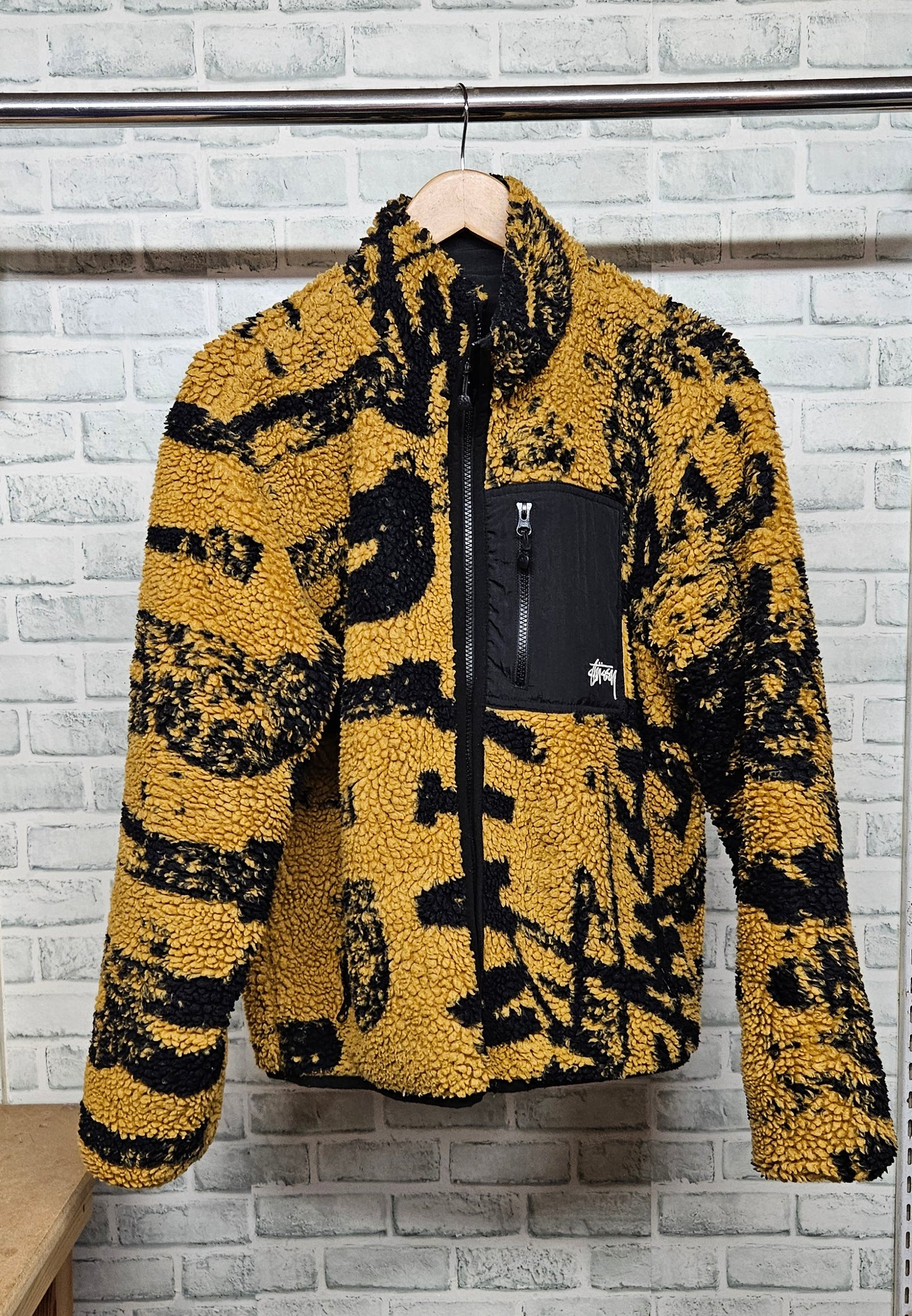 Stussy Sherpa Reversible Leopard Print Fleece Black Jacket Size Meduim