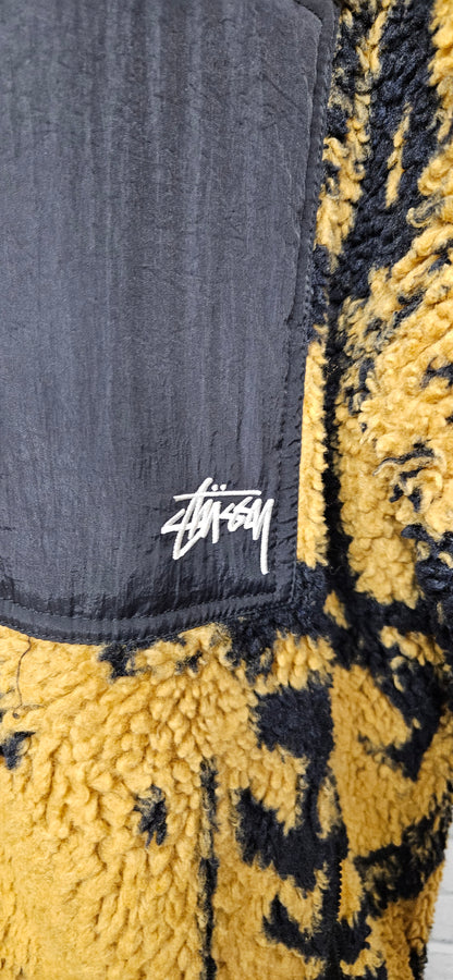 Stussy Sherpa Reversible Leopard Print Fleece Black Jacket Size Meduim