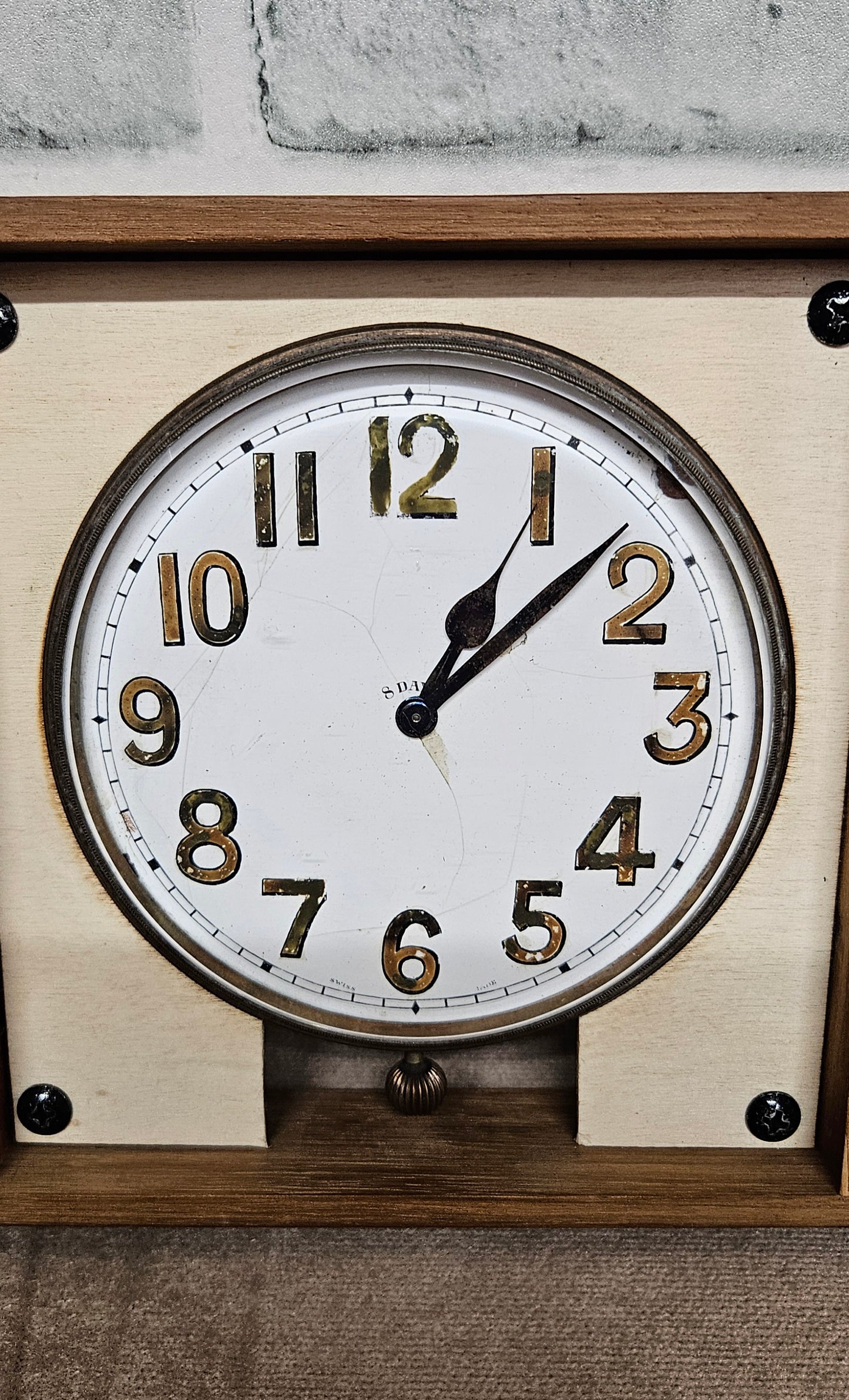Vintage 8 Days Car Clock in Wooden Frame Needs Restoring
