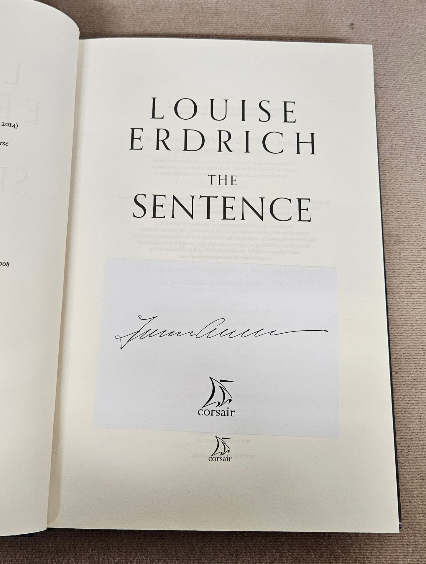 Louise Erdrich The Sentence Hardback SIGNED