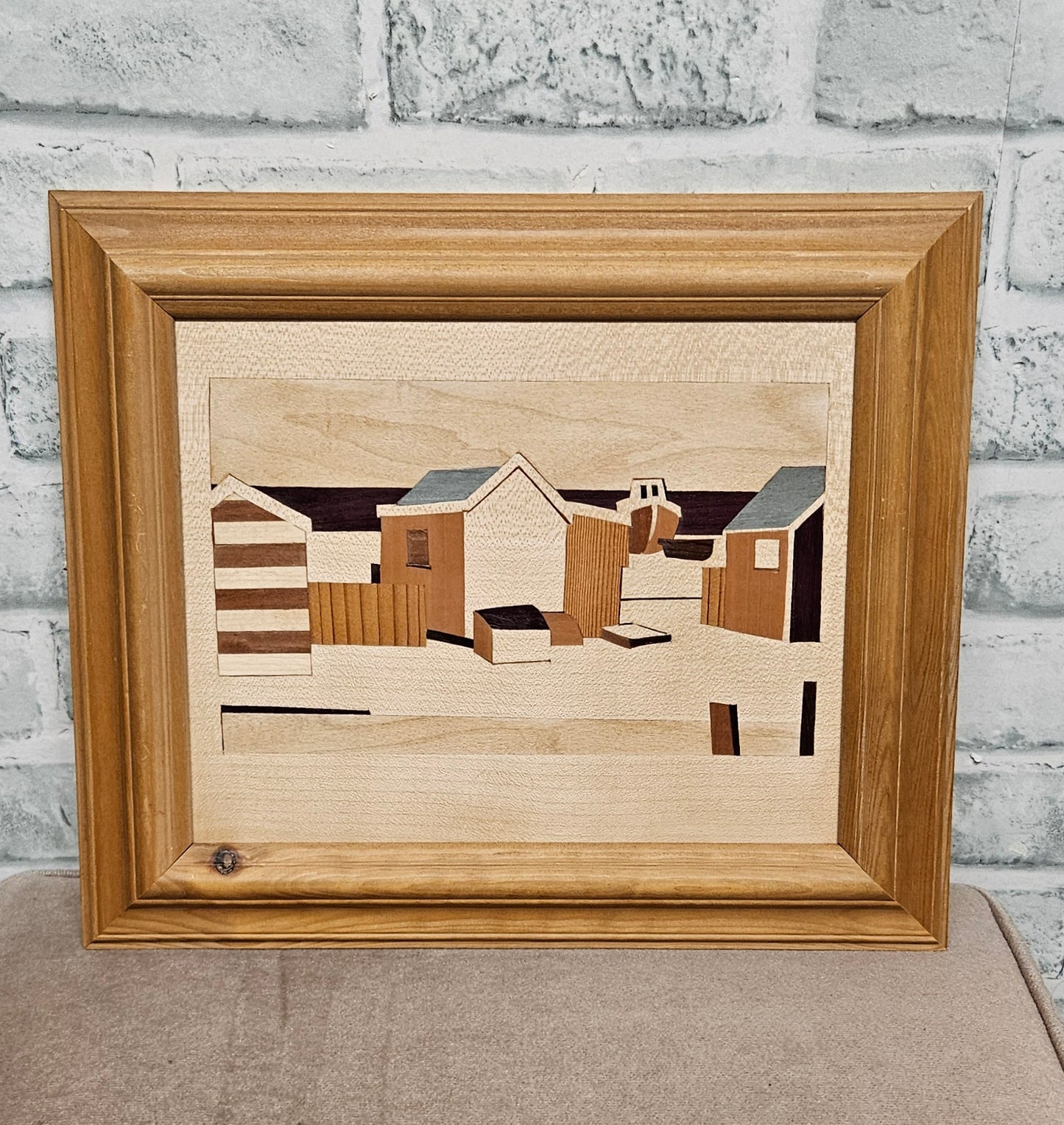 Marquetry Framed Striped Hut Deal June 2013 Wood Picture