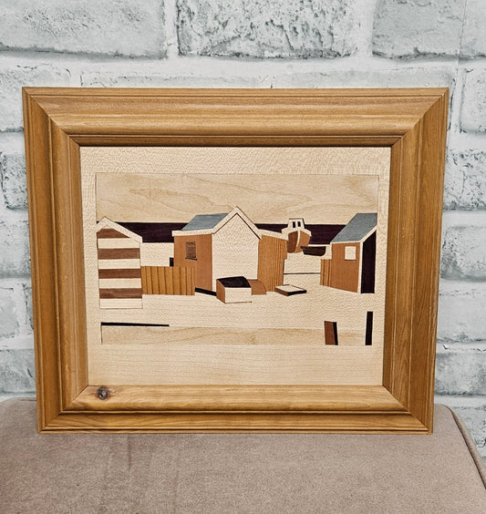 Marquetry Framed Striped Hut Deal June 2013 Wood Picture