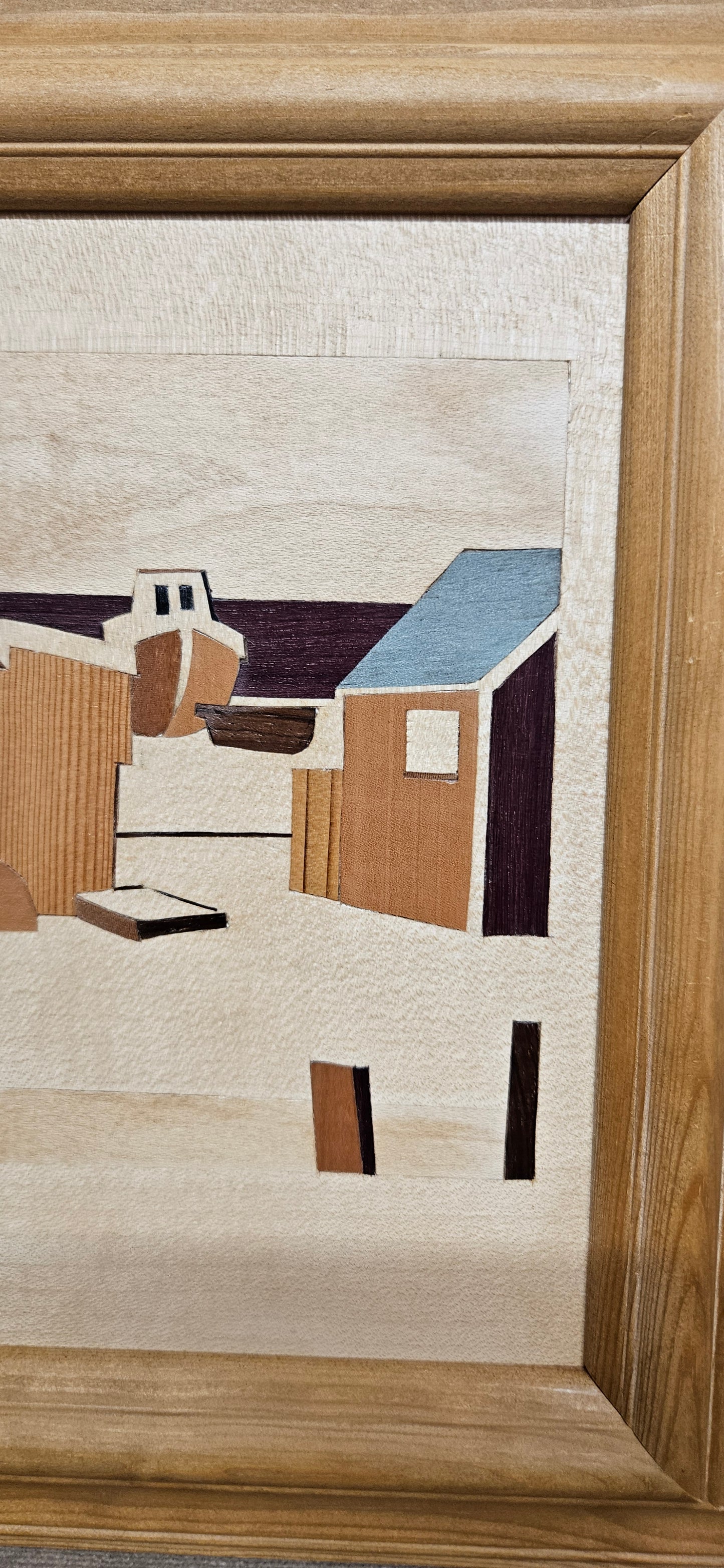 Marquetry Framed Striped Hut Deal June 2013 Wood Picture