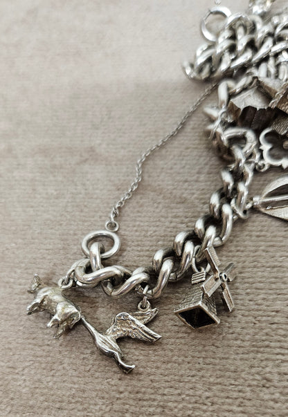 Vintage Sterling Silver Charm Bracelet with Charms