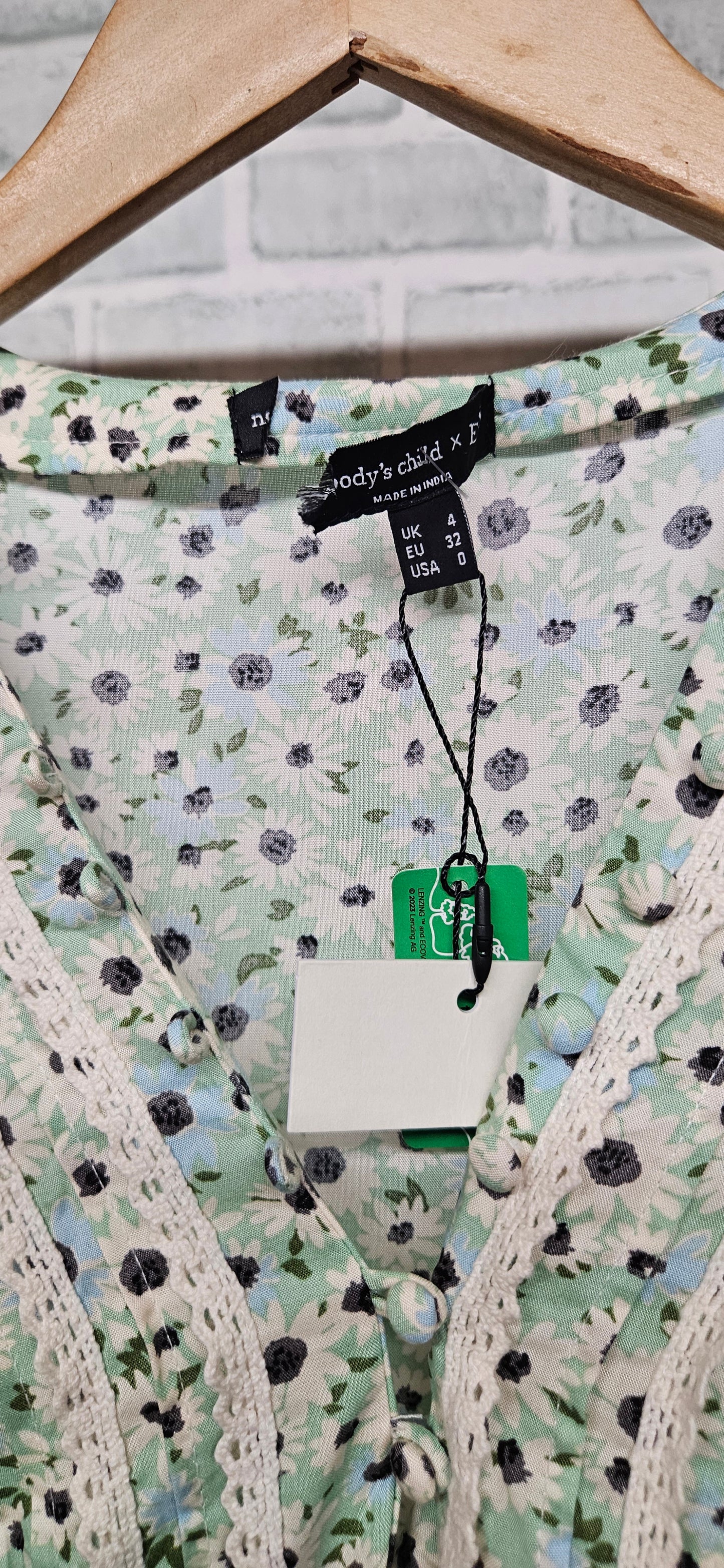 Nobody's Child x Elizabeth Scarlett Green Ditsy Saffy Midi Dress Size 4