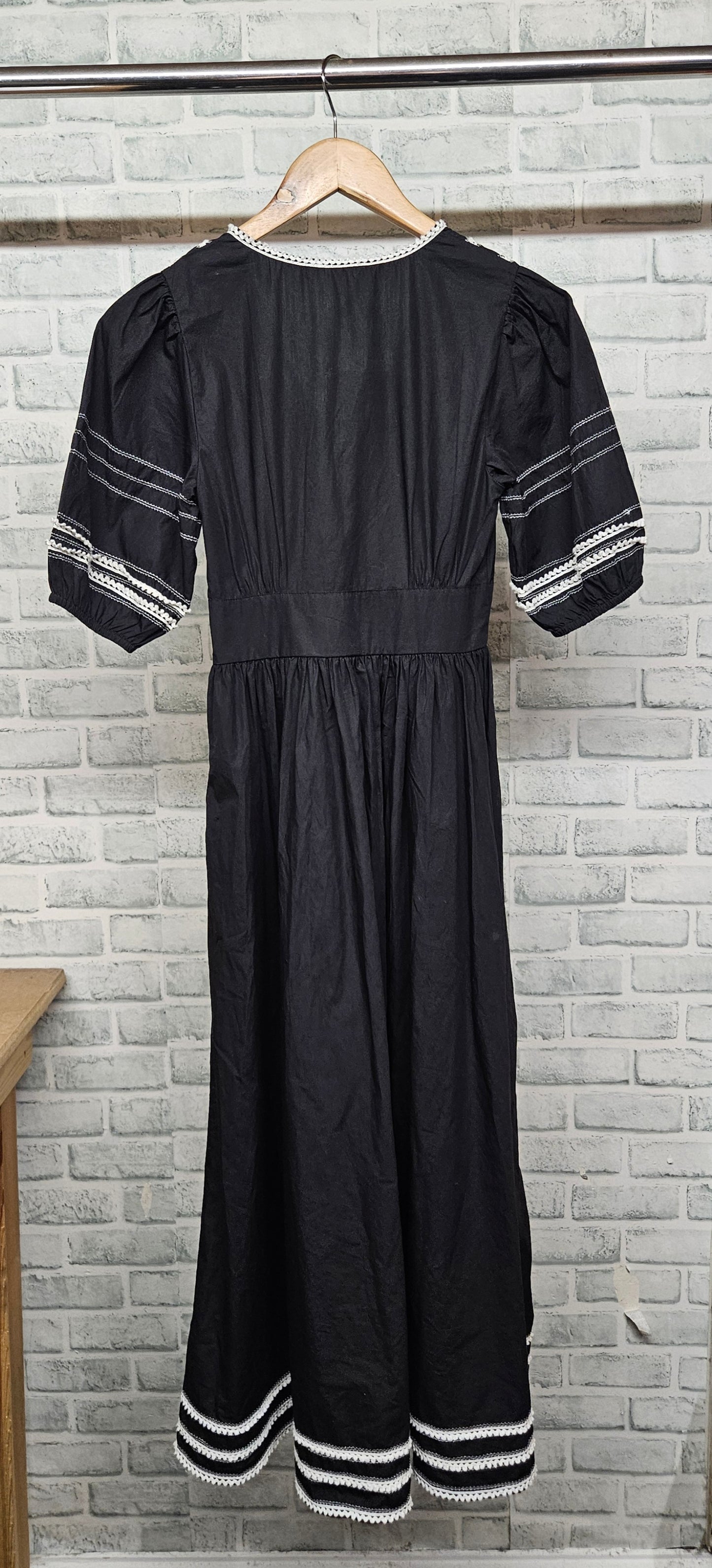 Nobody's Child Rosa Midi Black Dress with White Lace Trim Size 4