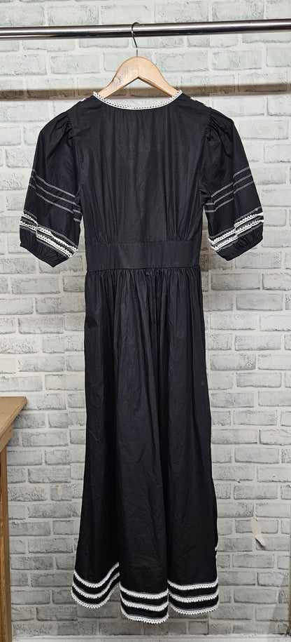 Nobody's Child Rosa Midi Black Dress with White Lace Trim Size 4