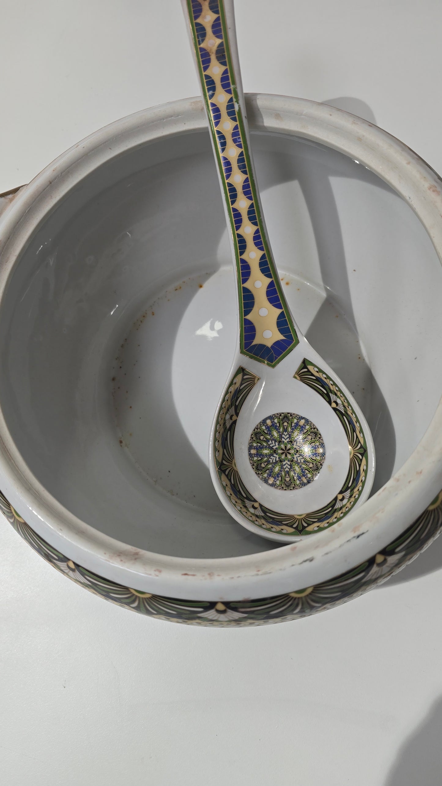 Moroccon Ceramic Soup Tureen Set - Lidded Bowl and Ladle