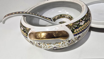 Moroccon Ceramic Soup Tureen Set - Lidded Bowl and Ladle