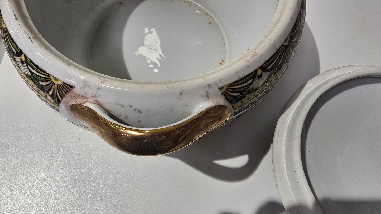 Moroccon Ceramic Soup Tureen Set - Lidded Bowl and Ladle