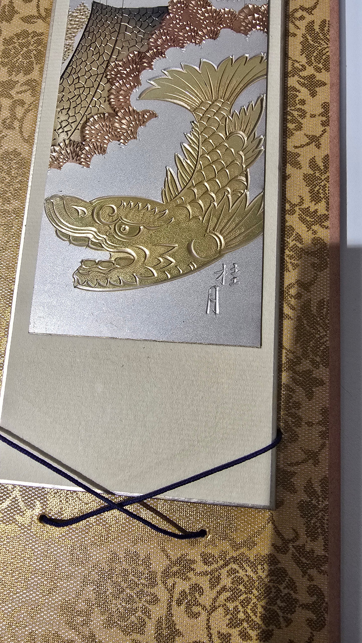 Vintage Japanese Chokin Mixed Metal Panels Silk Obi Katsura Village Pair
