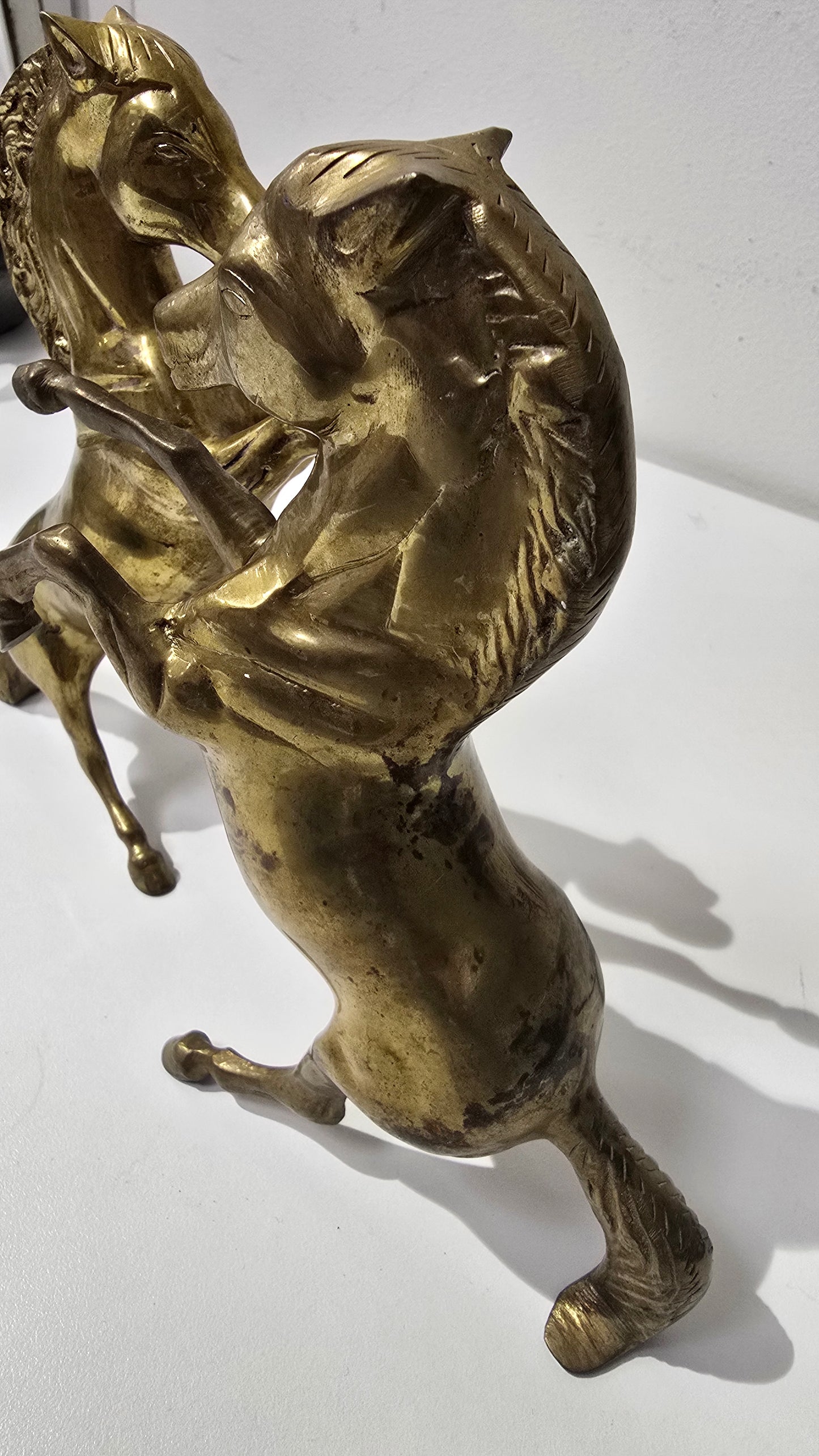Pair of Brass rearing horse figurines