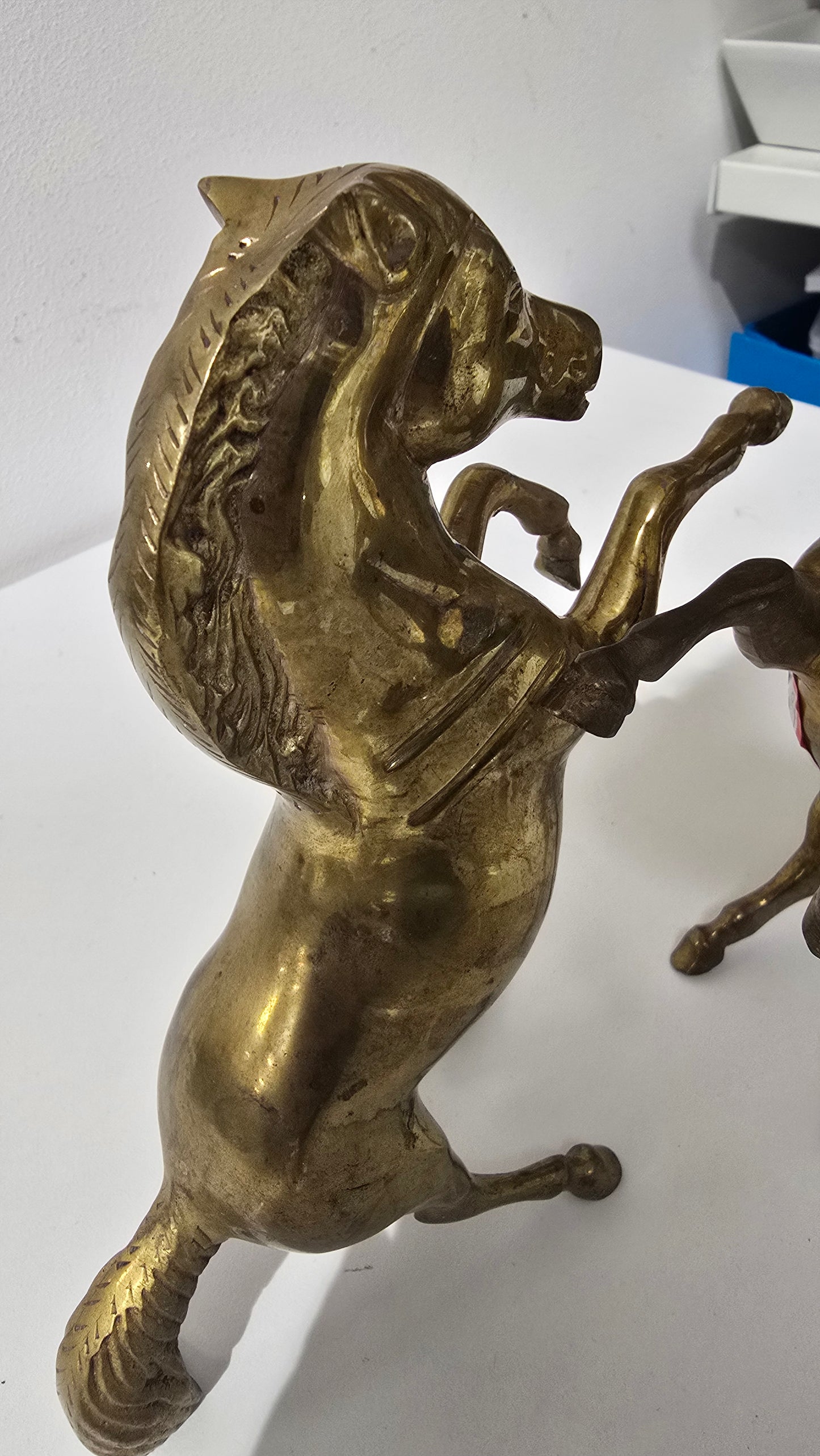 Pair of Brass rearing horse figurines