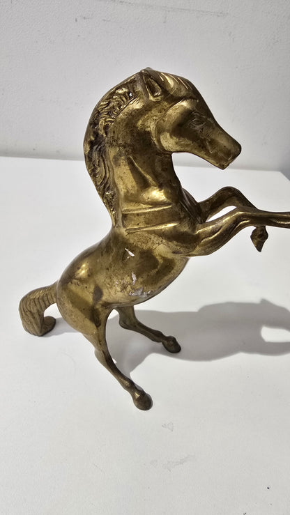 Pair of Brass rearing horse figurines