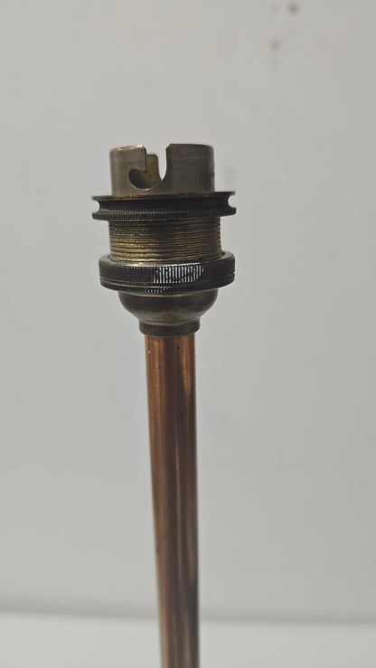 1960s Mid Century Scandinavian Twisted Teak and Brass Lamp with Red Shade(free)