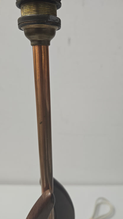 1960s Mid Century Scandinavian Twisted Teak and Brass Lamp with Red Shade(free)