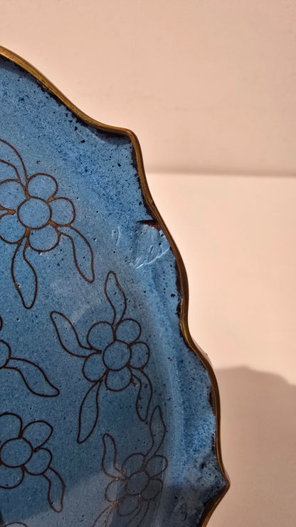 Vintage Cloisonne Plate with Cranes and Cherry Blossoms