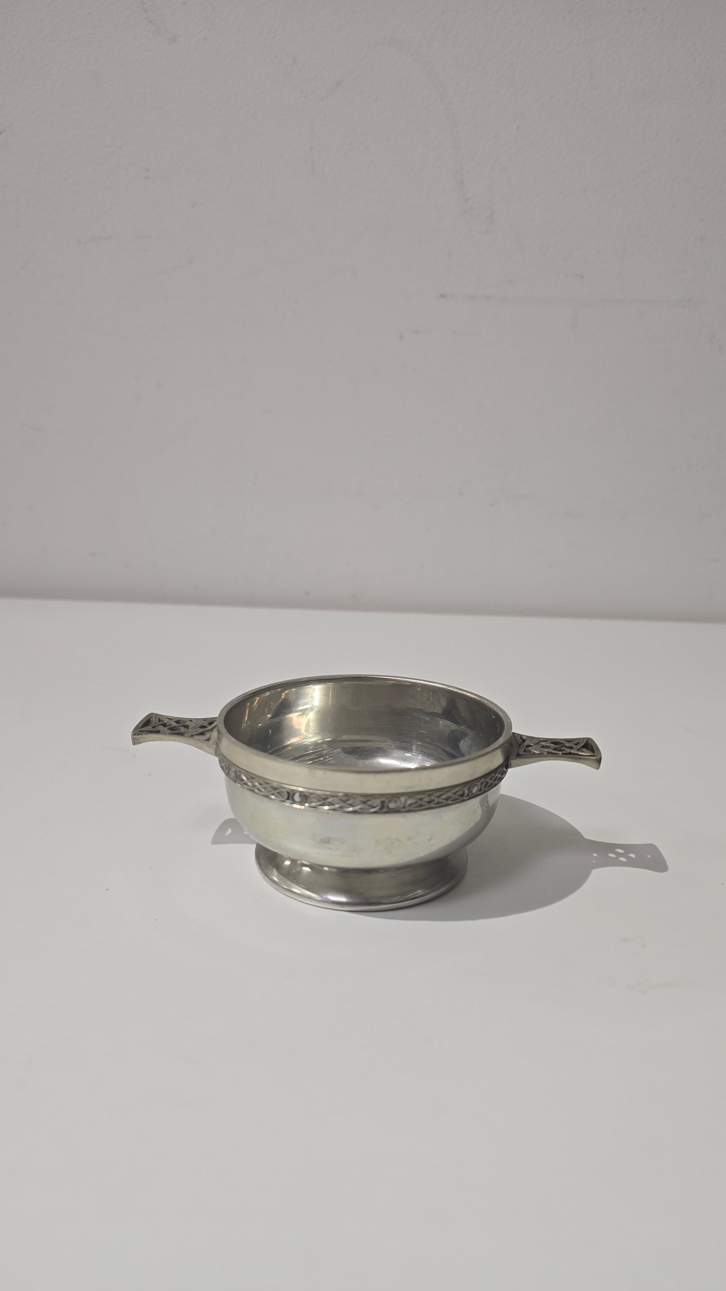 Vintage Scottish Piper Pewter Quaich Bowl