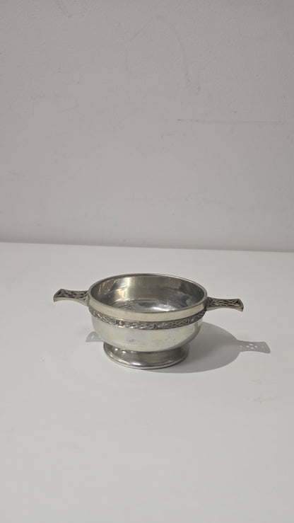 Vintage Scottish Piper Pewter Quaich Bowl