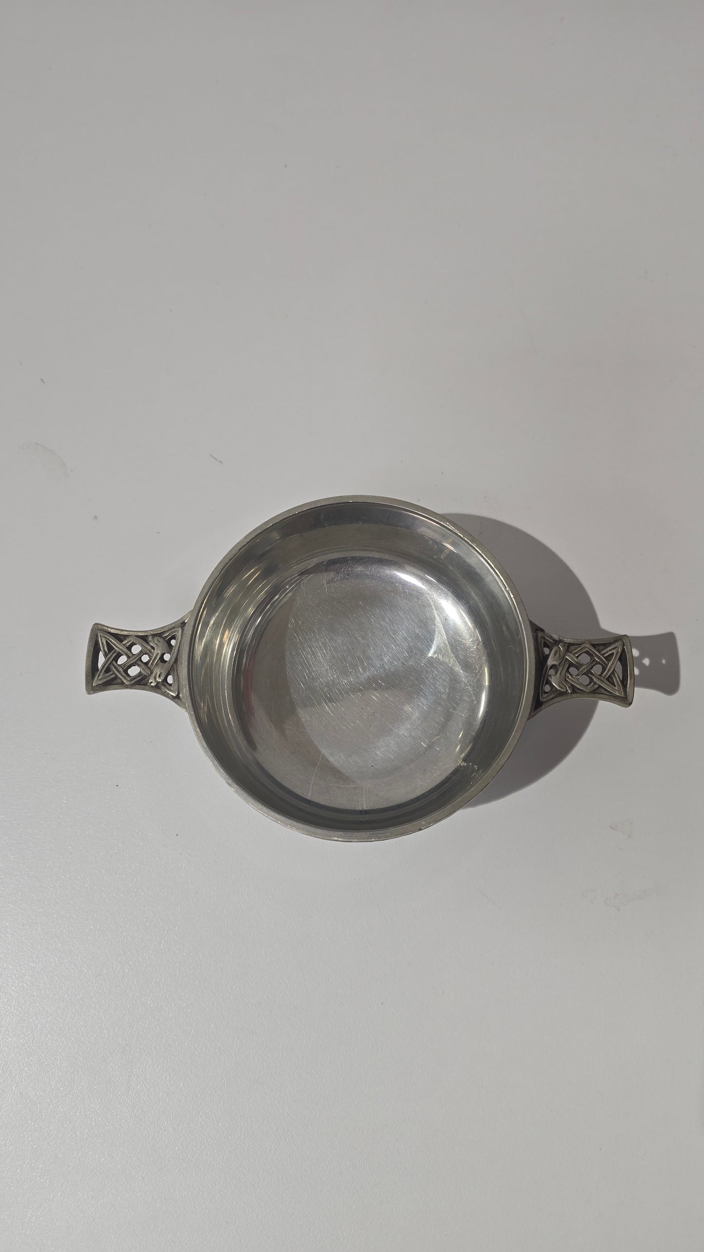 Vintage Scottish Piper Pewter Quaich Bowl