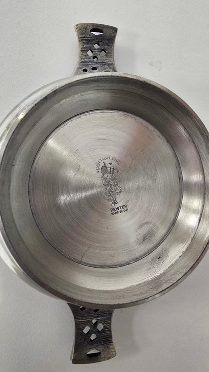 Vintage Scottish Piper Pewter Quaich Bowl
