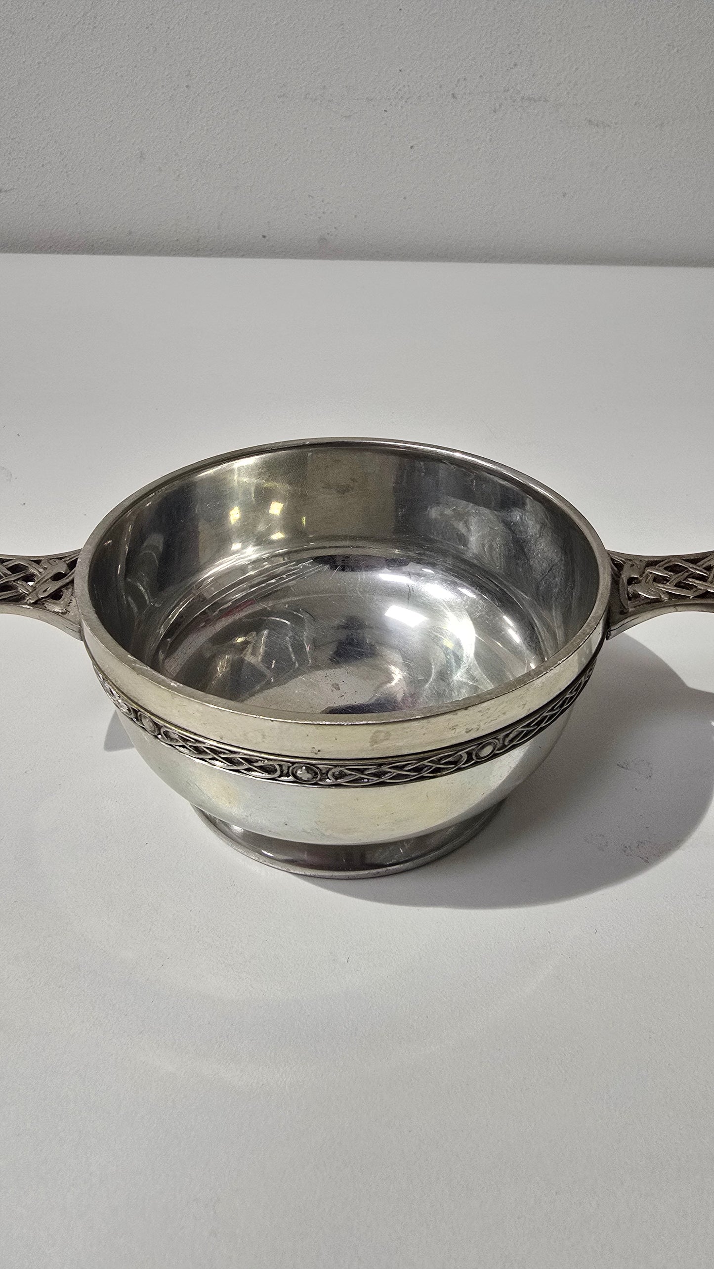 Vintage Scottish Piper Pewter Quaich Bowl