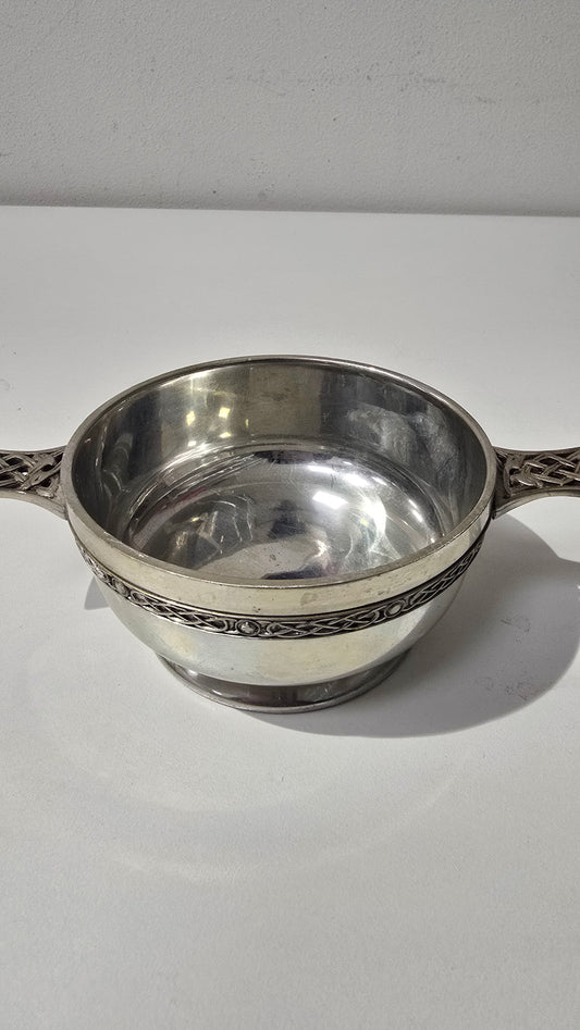 Vintage Scottish Piper Pewter Quaich Bowl