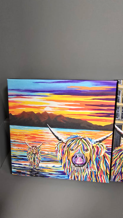 Steven Brown McCoo Canvas Set of 3 Highland Cow Art 8"x8"