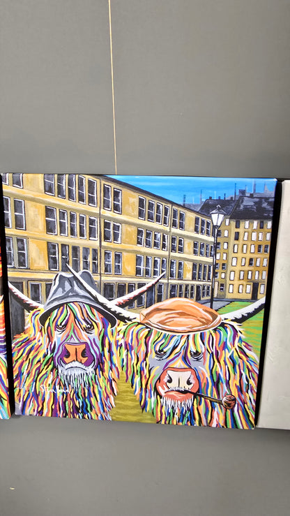 Steven Brown McCoo Canvas Set of 3 Highland Cow Art 8"x8"