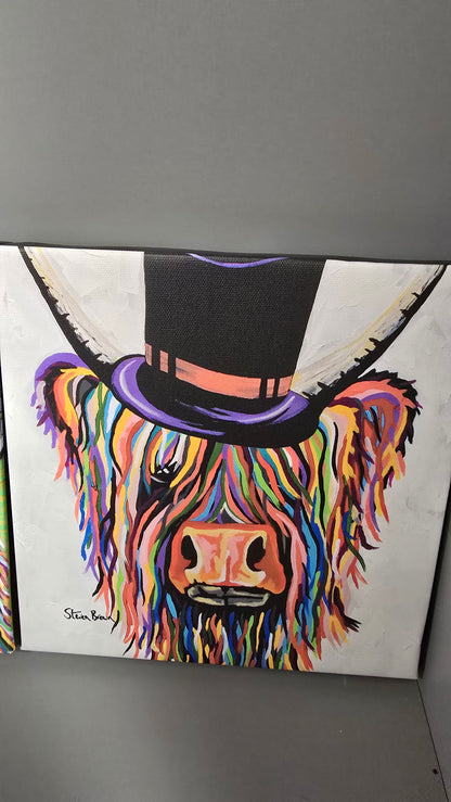 Steven Brown McCoo Canvas Set of 3 Highland Cow Art 8"x8"