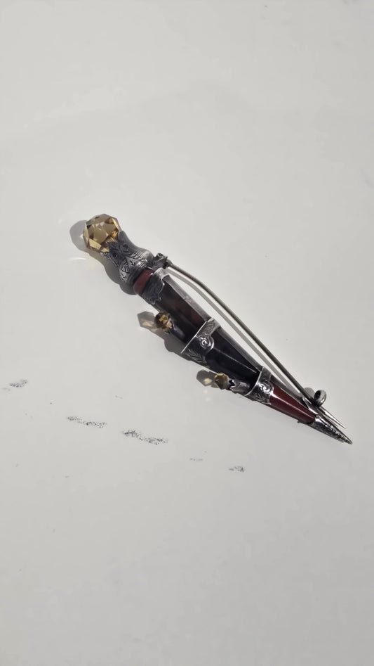 Antique Victorian Scottish Sterling Silver Agate Citrine Brooch Pin