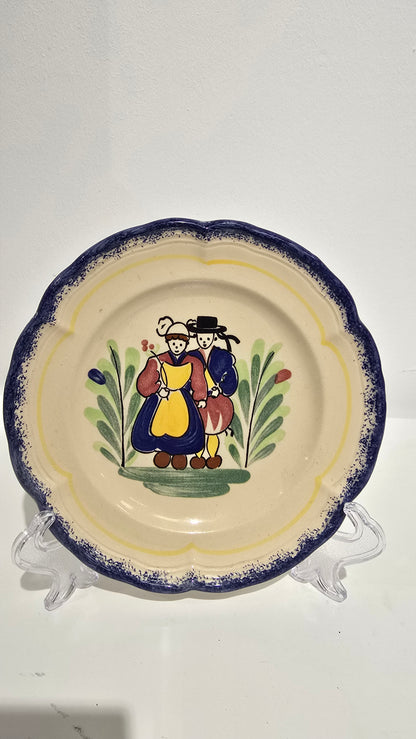 Vintage French Faience Plate Breton Couple Hand Painted Pottery Ceramic