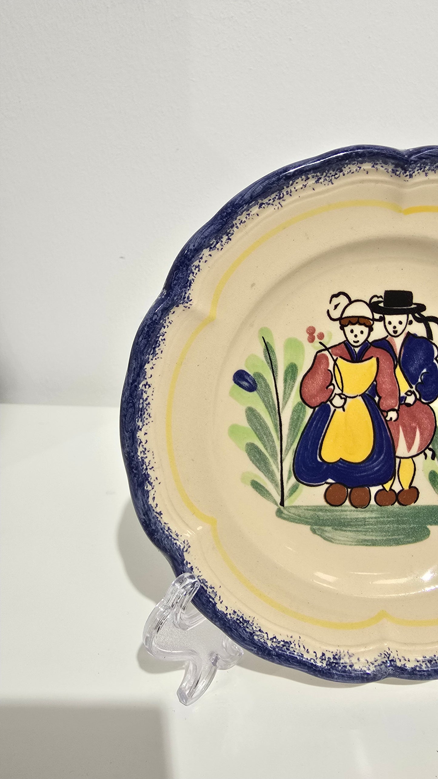 Vintage French Faience Plate Breton Couple Hand Painted Pottery Ceramic