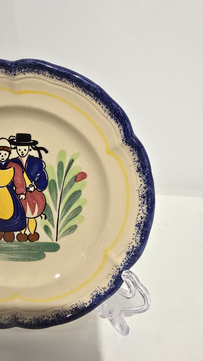 Vintage French Faience Plate Breton Couple Hand Painted Pottery Ceramic