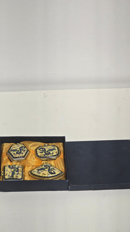 Vintage Chinese Porcelain Imperial Dragon Hinged Trinket Box Set of 4 Pill Case Box