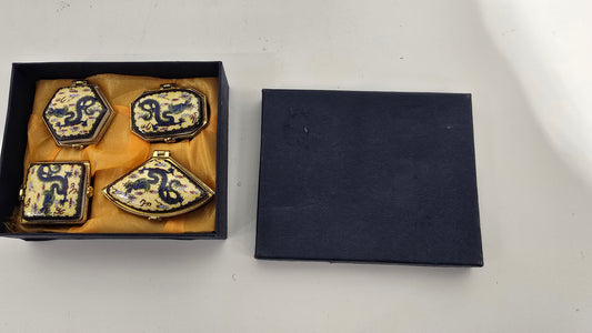 Vintage Chinese Porcelain Imperial Dragon Hinged Trinket Box Set of 4 Pill Case Box