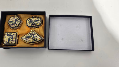 Vintage Chinese Porcelain Imperial Dragon Hinged Trinket Box Set of 4 Pill Case Box