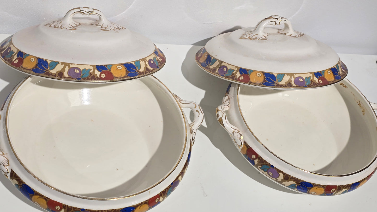 Trio set of Vintage Losol Ware Keeling & Co Berries 5665 Soup & Vegetable Tureens Lidded No Ladle