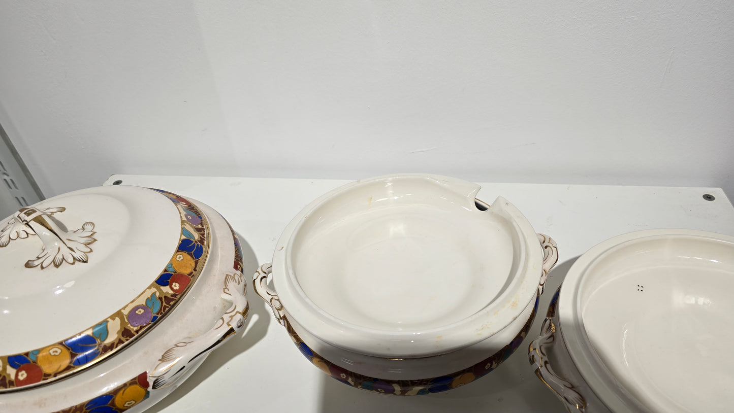 Trio set of Vintage Losol Ware Keeling & Co Berries 5665 Soup & Vegetable Tureens Lidded No Ladle