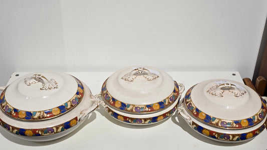 Trio set of Vintage Losol Ware Keeling & Co Berries 5665 Soup & Vegetable Tureens Lidded No Ladle
